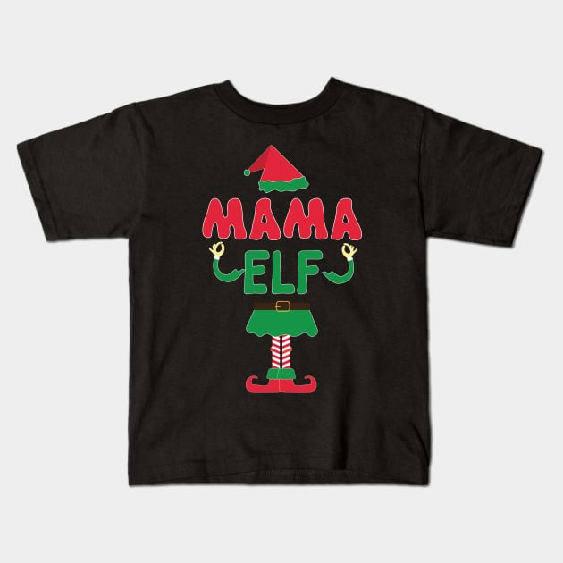 Funny Christmas Mama Elf Matching Family Apparel Kids T-Shirt by Evoke Collective